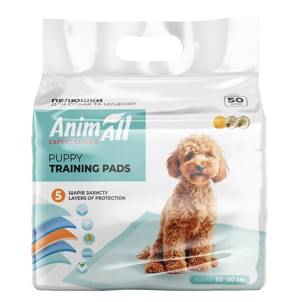Пелюшки AnimAll Puppy Training Pads для собак та цуценят, без аромату, 60х90 см, 50 шт