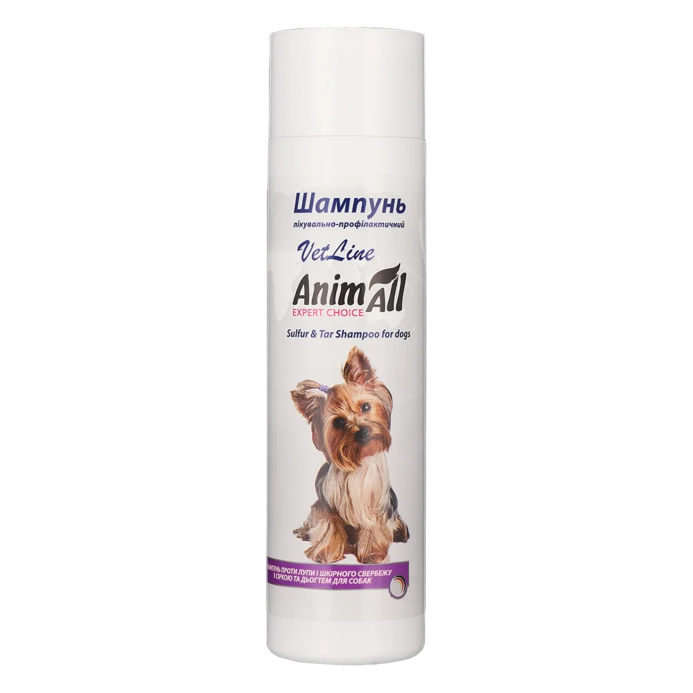 AnimAll VetLine Therapeutic and Preventive Shampoo for Dogs Against Dandruff and Itching, with Added Sulfur and Tar, 250 ml
