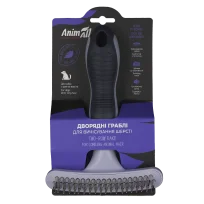 AnimAll Double-Row Rake with Rotating Tines for Grooming Long-Haired Dog Breeds, 16×11.3×4.5 cm