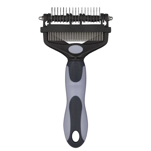 AnimAll 3-in-1 Detangler, Shedder, and Rake for Grooming Long-Haired Dog Breeds, 20x10.5x3.1 cm