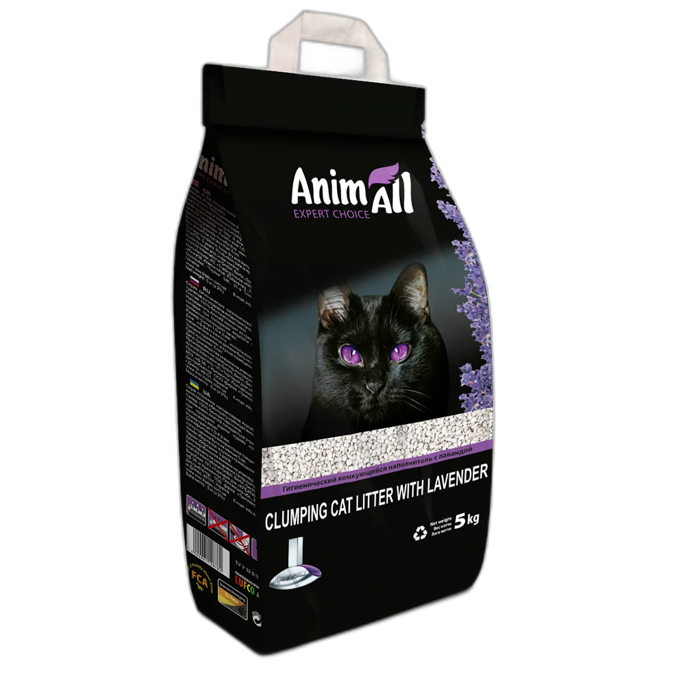 Бентонітовий наповнювач AnimAll з ароматом лаванди, для котів, 5 кг