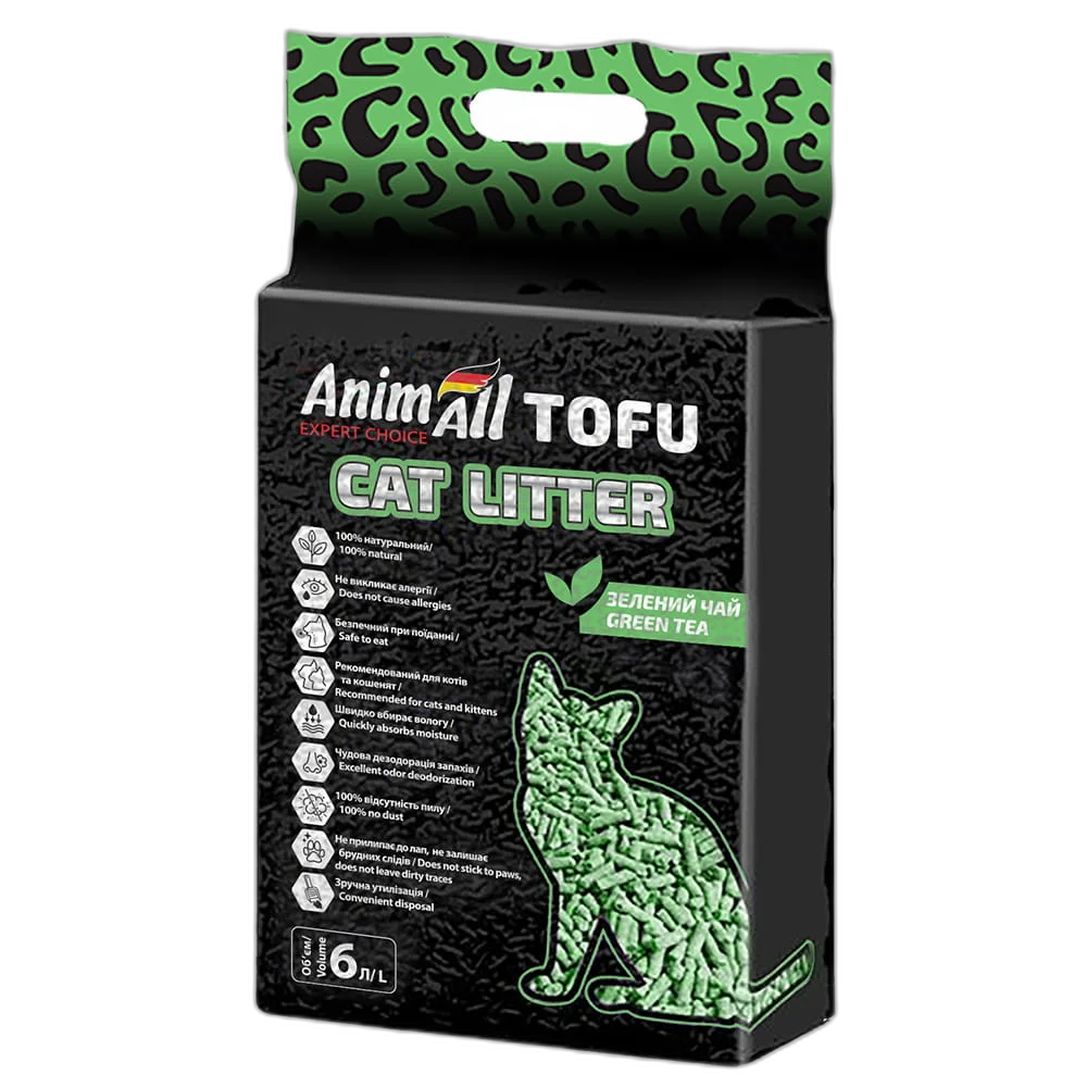 Soy cat litter AnimAll Tofu Green Tea with the aroma of green tea, for cats, 6 liters (2.6 kg)