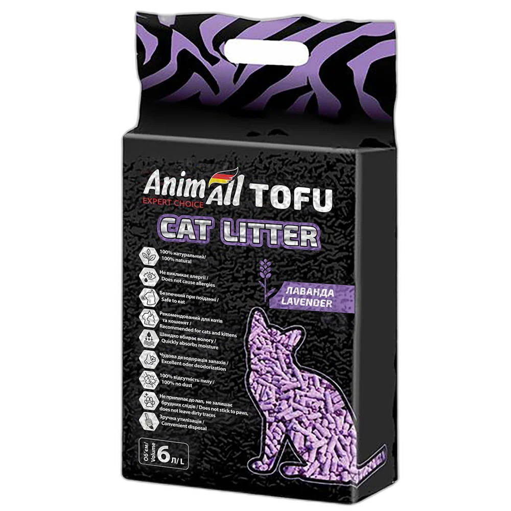 Соєвий наповнювач AnimAll Tofu Lavender з ароматом лаванди, для котів, 6 літрів (2,6 кг)