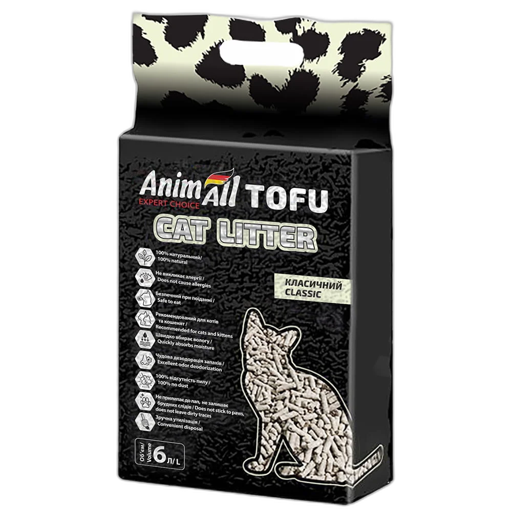 Соєвий наповнювач AnimAll Tofu Classic без аромату, для котів, 6 літрів (2,6 кг)