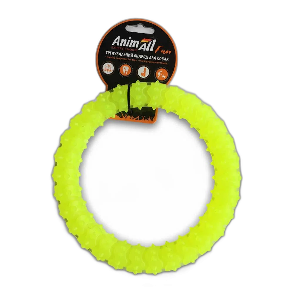 Toy AnimAll Fun ring with spikes, yellow, 20 cm