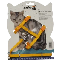 Комплект шлейка з повідцем AnimAll для котів, колір жовтий, 0,7х120 см