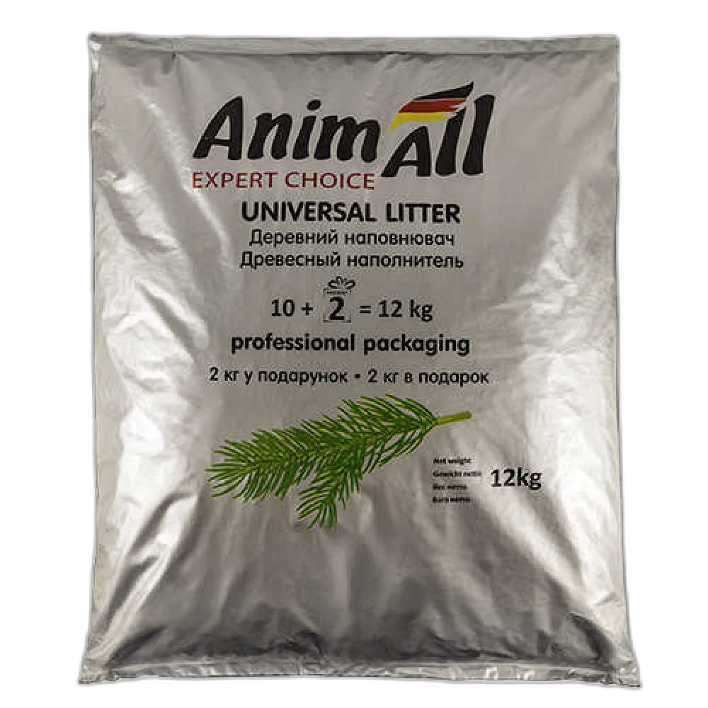 Деревний наповнювач AnimAll без аромату, для котів, 10 + 2 кг у подарунок
