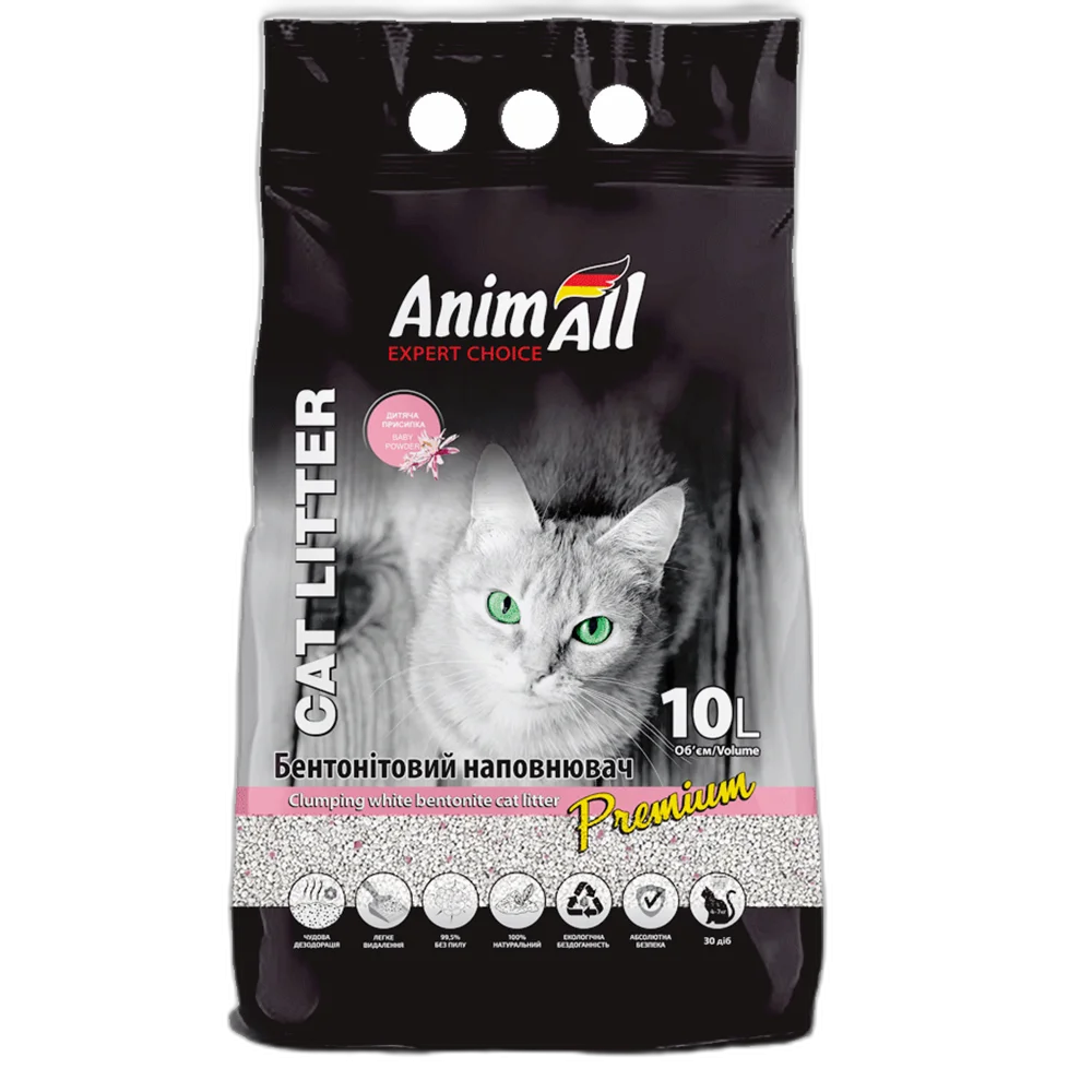 Бентонітовий наповнювач AnimAll Premium Baby Powder з ароматом дитячої пудри, для котів, 10 л