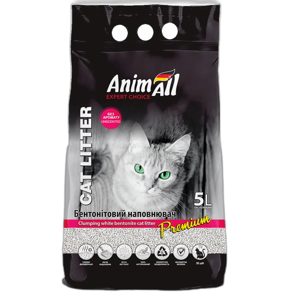 Бентонітовий наповнювач AnimAll Premium Classic без аромату, для котів, 5 л