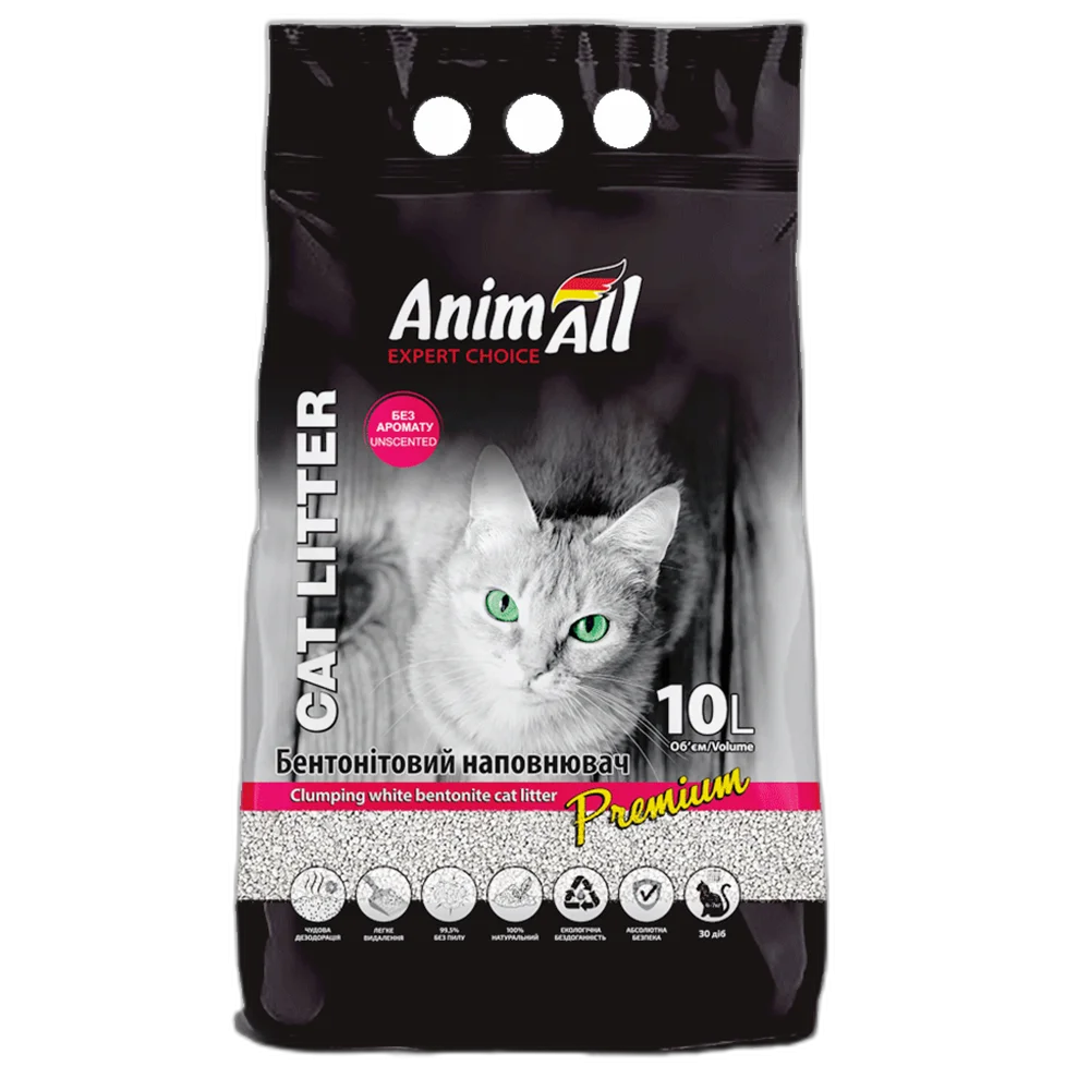 Бентонітовий наповнювач AnimAll Premium Classic без аромату, для котів, 10 л