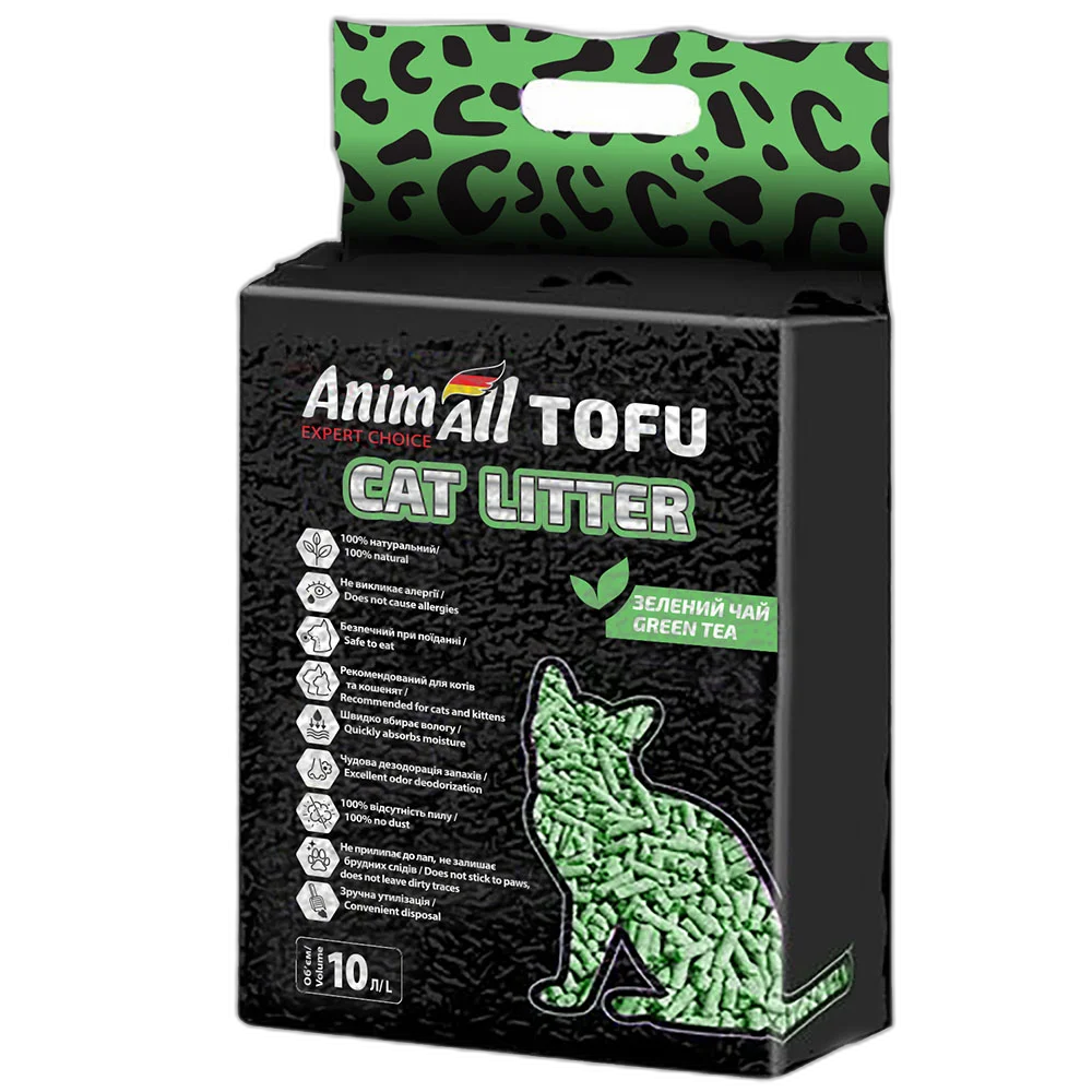 Соєвий наповнювач AnimAll Tofu Green Tea з ароматом зеленого чаю, для котів, 10 літрів (4,66 кг)