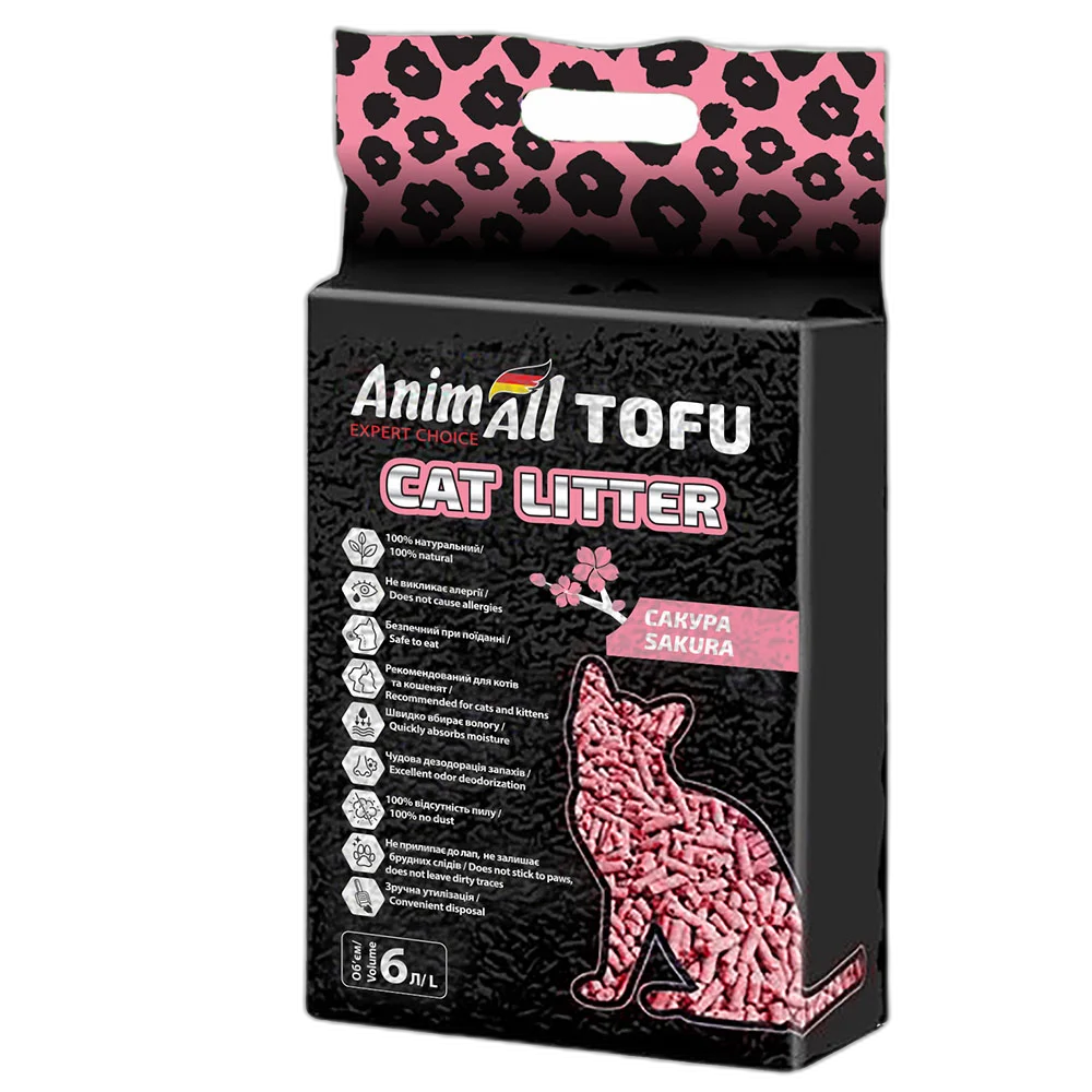 Соєвий наповнювач AnimAll Tofu Saсura з ароматом сакури, для котів, 6 літрів (2,6 кг)