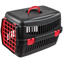 Переноска AnimAll для котів і собак, чорна з червоними дверима, 48.5×32.5×32.5 см