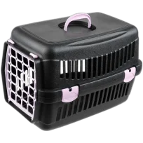 Переноска AnimAll для котів і собак, чорна з фіолетовими дверима, 48.5×32.5×32.5 см
