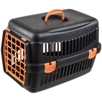 Переноска AnimAll для котів і собак, чорна з помаранчевими дверима, 48.5×32.5×32.5 см