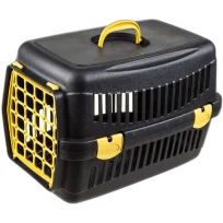 Переноска AnimAll для котів і собак, чорна з жовтими дверима, 48.5×32.5×32.5 см