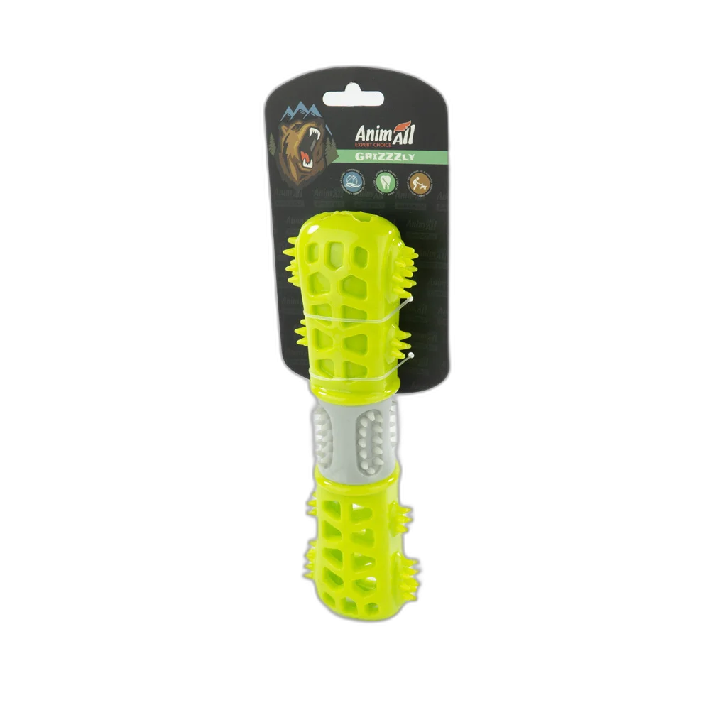 Іграшка AnimAll GrizZzly мультифункціональна кісточка, для собак, 24.4×7.3×5.1 см, зелено-сіра