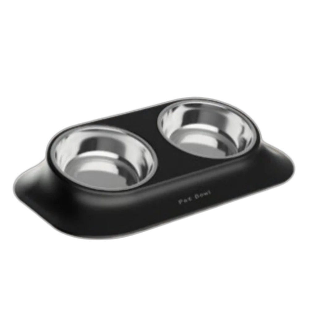 Миска подвійна AnimAll для собак і котів, на підставці, метал/пластик, 420 мл, чорна