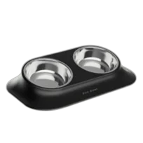 Миска подвійна AnimAll для собак і котів, на підставці, метал/пластик, 420 мл, чорна