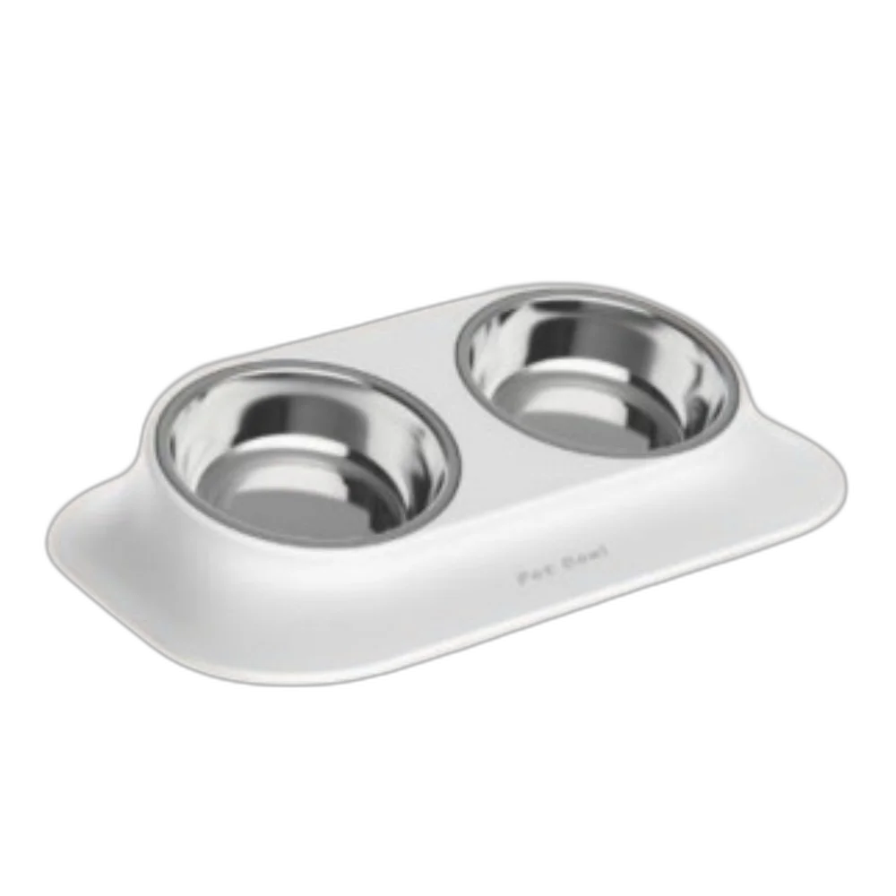 Миска подвійна AnimAll для собак і котів, на підставці, метал/пластик, 420 мл, біла