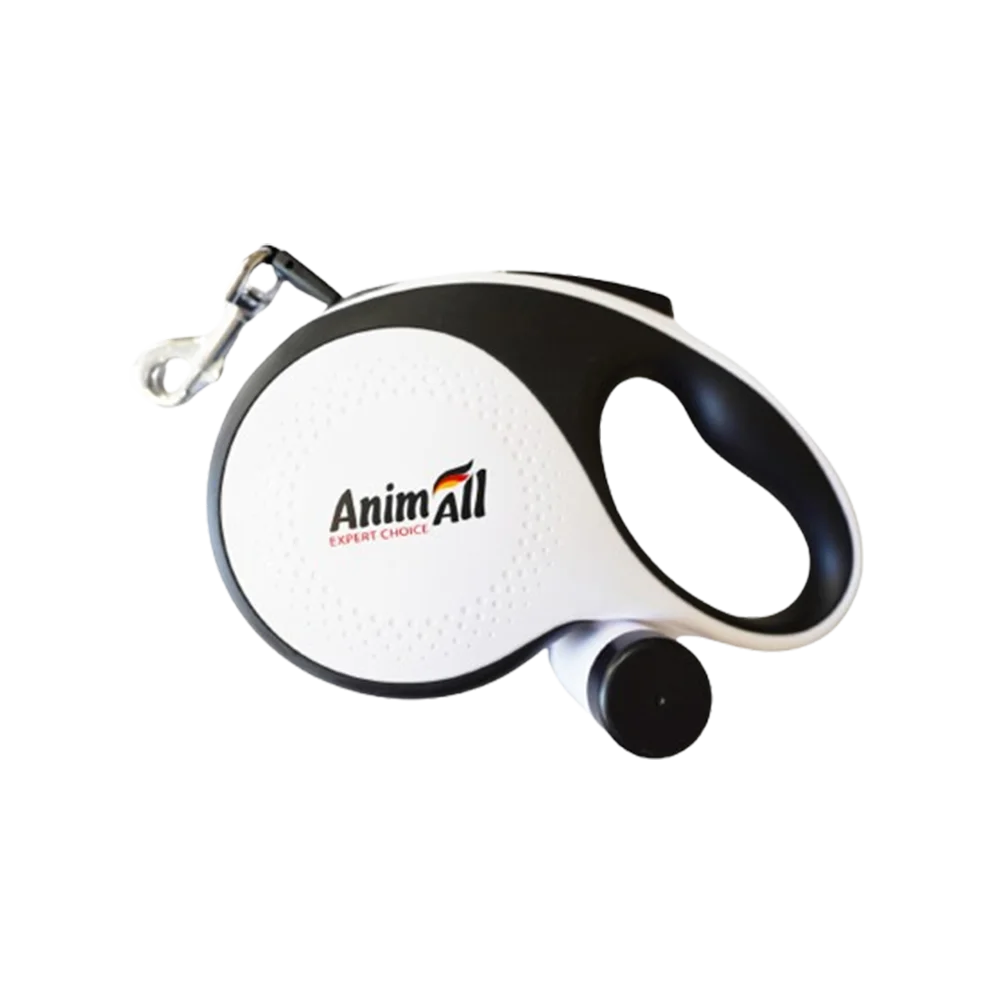 Повідець-рулетка AnimAll з диспенсером для собак, вага до 30 кг, колір білий, M 5 м
