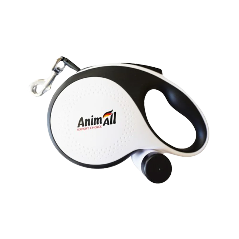 Повідець-рулетка AnimAll з диспенсером для собак, вага до 50 кг, колір білий, L 5 м
