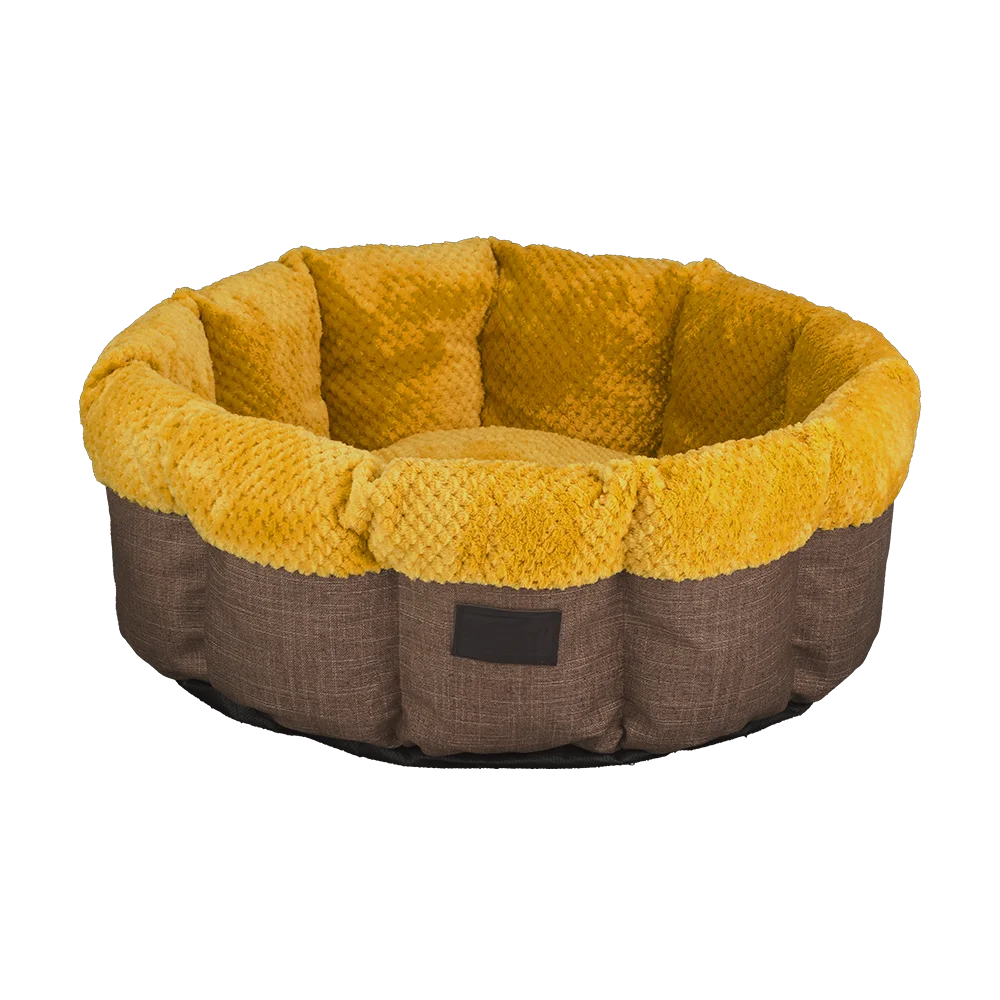 AnimAll Mary basket bed for cats and dogs, yellow-brown, M 60x60x17 cm