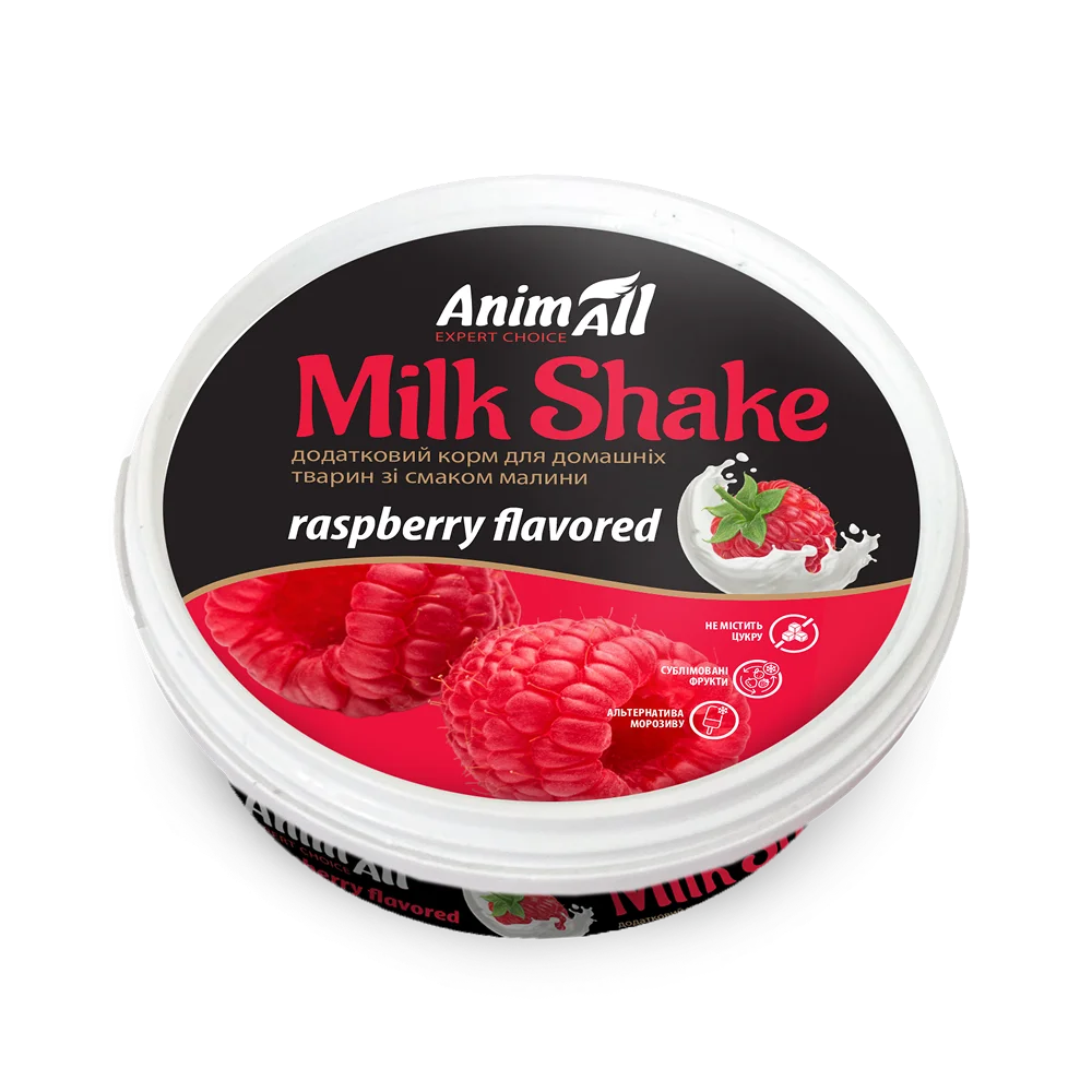 Додатковий корм AnimAll MilkShake для котів та собак зі смаком малини, 30 г
