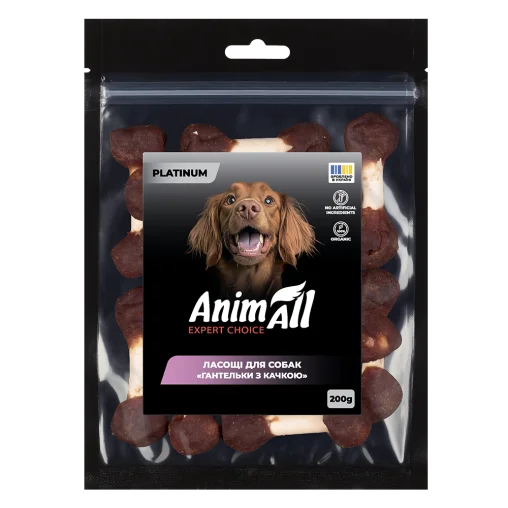 AnimAll Platinum Snack Dog Treats Meat-Filled Dumbbells on a Calcium Bone for Dogs, with Duck, 200 g