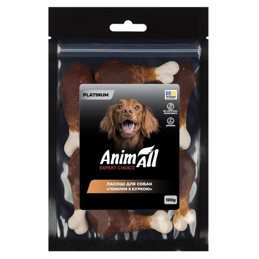 AnimAll Platinum Snack Dog Treats Meat Drumsticks on a Calcium Bone for Dogs, with Chicken, 100 g