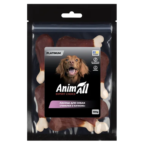 AnimAll Platinum Snack Dog Treats Meat Drumsticks on a Calcium Bone for Dogs, with Duck, 100 g