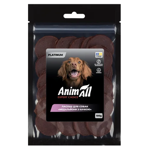 AnimAll Platinum Snack Dog Treats Meat Medallions for Dogs, with Duck, 100 g