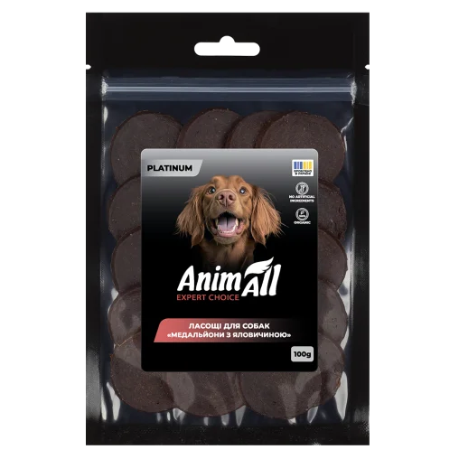 AnimAll Platinum Snack Dog Treats Meat Medallions for Dogs, with Beef, 100 g