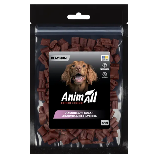AnimAll Platinum Snack Dog Treats Mini Meat Strips for Dogs, with Duck, 100 g