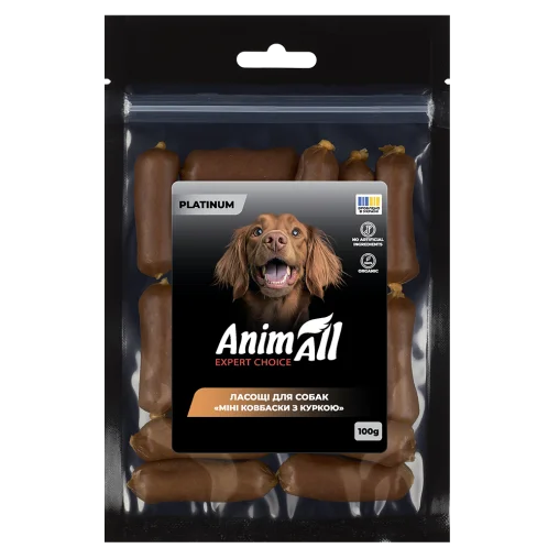 AnimAll Platinum Snack Dog Treats Mini Meat Sausages for Dogs, with Chicken, 100 g