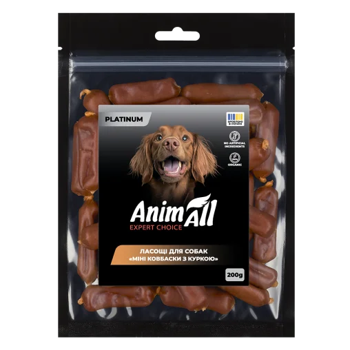 Ласощі AnimAll Platinum Snack Dog Мʼясна міні ковбаски для собак, з куркою, 200 г