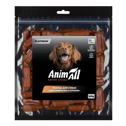 Ласощі AnimAll Platinum Snack Dog Мʼясна міні ковбаски для собак, з куркою, 500 г