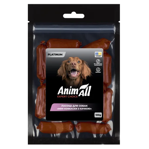 AnimAll Platinum Snack Dog Treats Mini Meat Sausages for Dogs, with Duck, 100 g