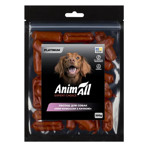 AnimAll Platinum Snack Dog Treats Mini Meat Sausages for Dogs, with Duck, 200 g