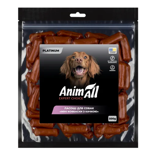 Ласощі AnimAll Platinum Snack Dog Мʼясна міні ковбаски для собак, з качкою, 500 г