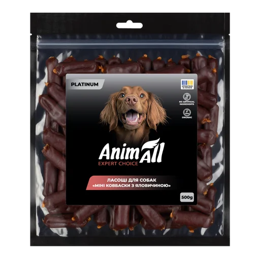 Ласощі AnimAll Platinum Snack Dog Мʼясна міні ковбаски для собак, з яловичиною, 500 г
