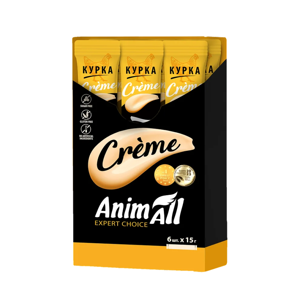 Ласощі AnimAll Сrème для котів, зі смаком курки, 6×15 г