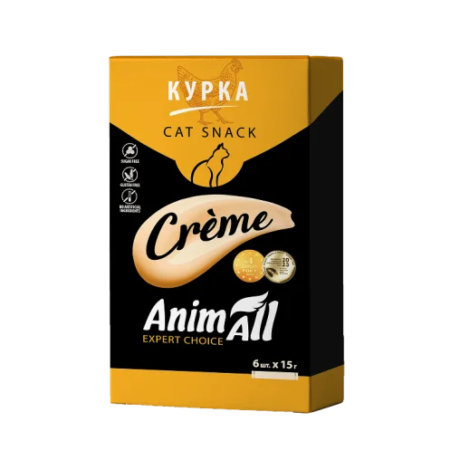 Ласощі AnimAll Сrème для котів, зі смаком курки, 6×15 г