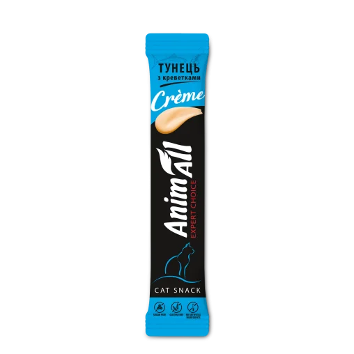Ласощі AnimAll Сrème для котів, зі смаком тунець з креветками, 6×15 г
