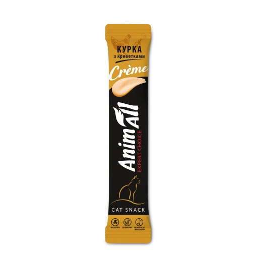 Ласощі AnimAll Сrème для котів, зі смаком курки з креветками, 6×15 г