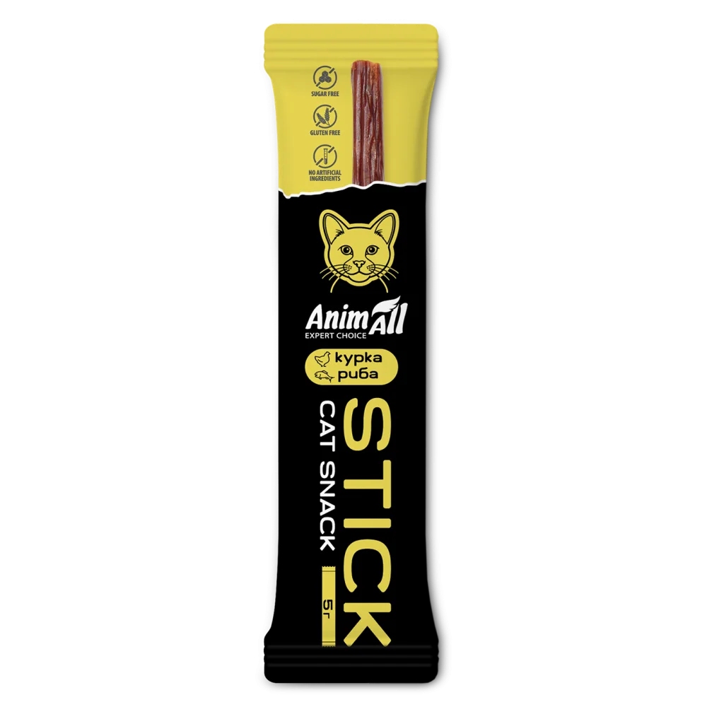AnimAll жувальні ласощі для дорослих котів з куркою та рибою, 5г