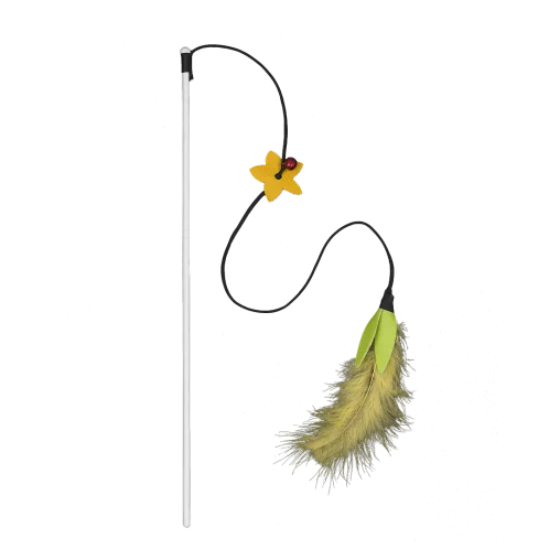 Набір іграшок-вудочок AnimAll з пірʼям та дзвіночками для котів, різнокольорові, матеріал поліестр, 5 шт | 34 см