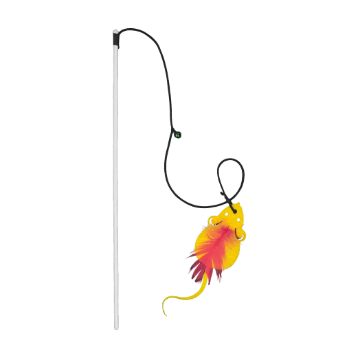 Набір іграшок-вудочок AnimAll з пірʼям та дзвіночками для котів, різнокольорові, матеріал поліестр, 5 шт | 34 см