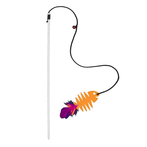 Набір іграшок-вудочок AnimAll з пірʼям та дзвіночками для котів, різнокольорові, матеріал поліестр, 5 шт | 34 см