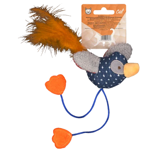 AnimAll Fun Soft Toy Bird with Feathers for Cats, polyester material, 16 cm